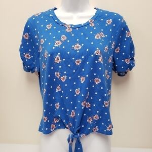 Lily White Polka Dot Floral Womens Top Size Large